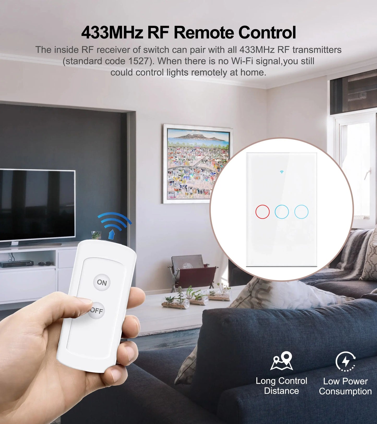 Tuya Smart Switches US No Neutral Wire Required 1/2/3 Gang Light WiFi Touch Switch Work with Alexa Google Home.