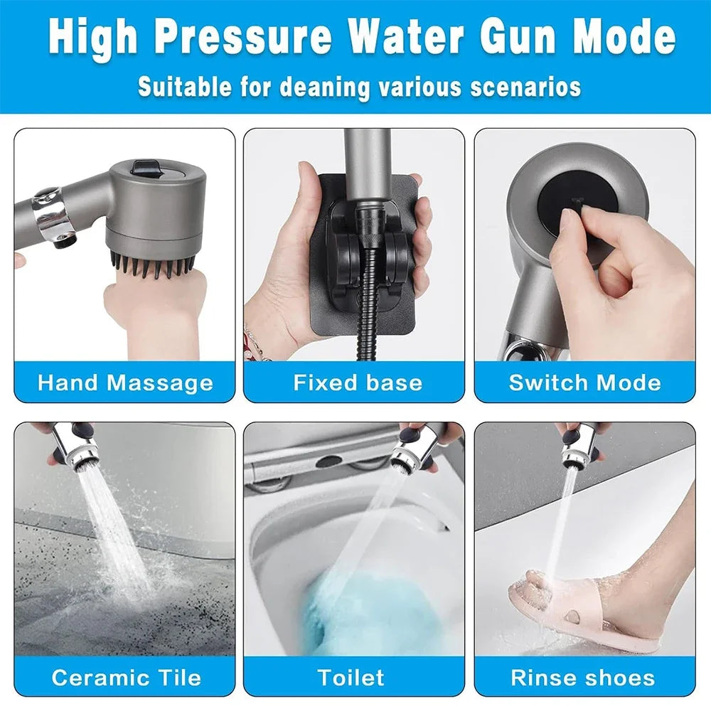 3 Modes Handheld Shower Head Filter Powerful Massage Spa High Pressure Water Saving Showerhead with ON/OFF Switch for Bathroom.