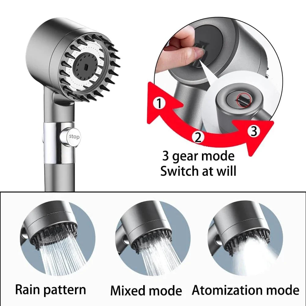 3 Modes Handheld Shower Head Filter Powerful Massage Spa High Pressure Water Saving Showerhead with ON/OFF Switch for Bathroom.