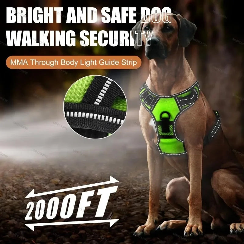 LED Luminous Dog Harnesses for Dog Walking Safety at Night USB Rechargeable Dog Vest with Three LED Light Modes.