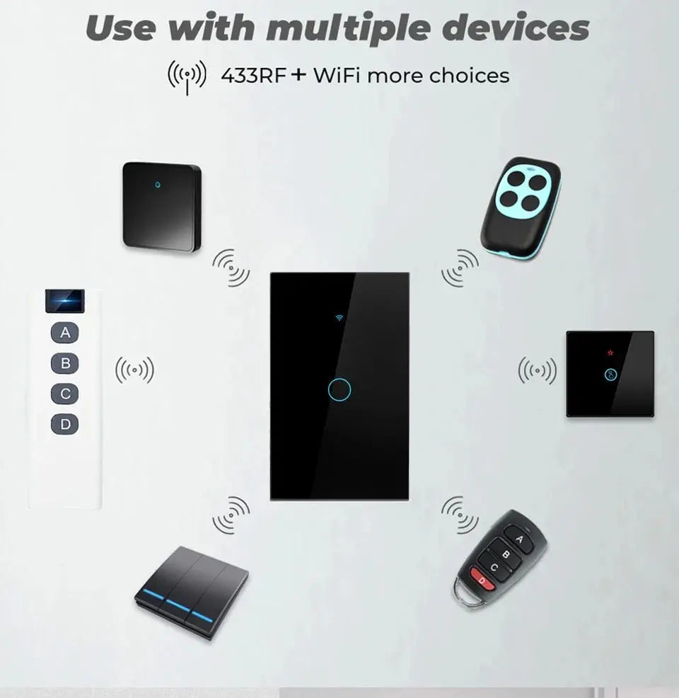 Tuya Smart Switches US No Neutral Wire Required 1/2/3 Gang Light WiFi Touch Switch Work with Alexa Google Home.