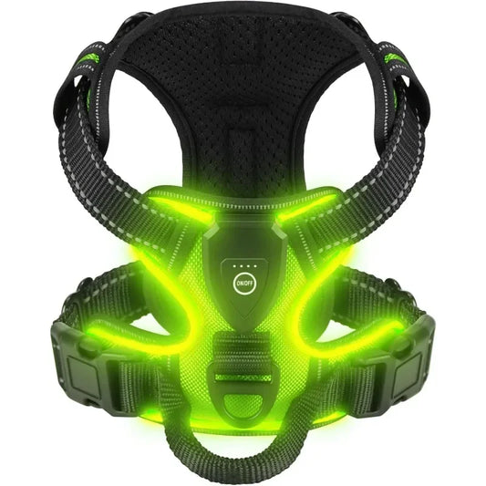 LED Luminous Dog Harnesses for Dog Walking Safety at Night USB Rechargeable Dog Vest with Three LED Light Modes.