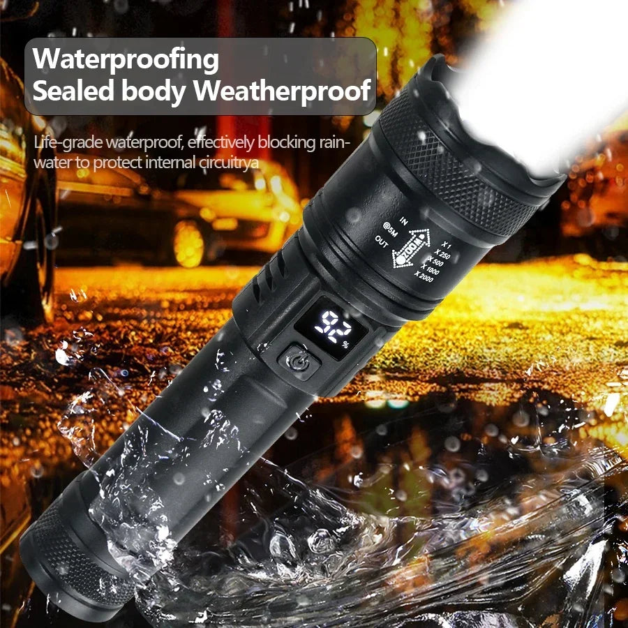 9900LM Powerful LED Flashlight Battery Display USB Rechargeable Light Telescopic Zoom Torch Lamp Outdoor Camping Fishing Lantern.