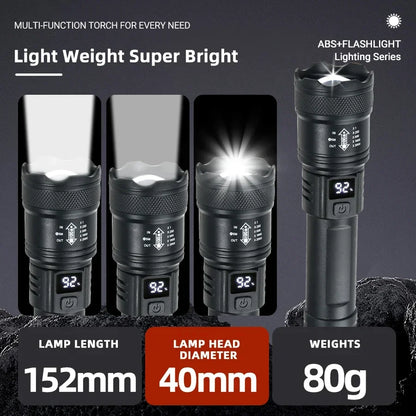 9900LM Powerful LED Flashlight Battery Display USB Rechargeable Light Telescopic Zoom Torch Lamp Outdoor Camping Fishing Lantern.