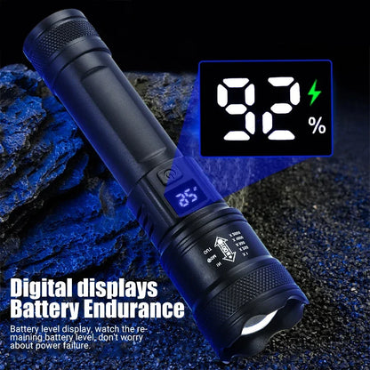 9900LM Powerful LED Flashlight Battery Display USB Rechargeable Light Telescopic Zoom Torch Lamp Outdoor Camping Fishing Lantern.