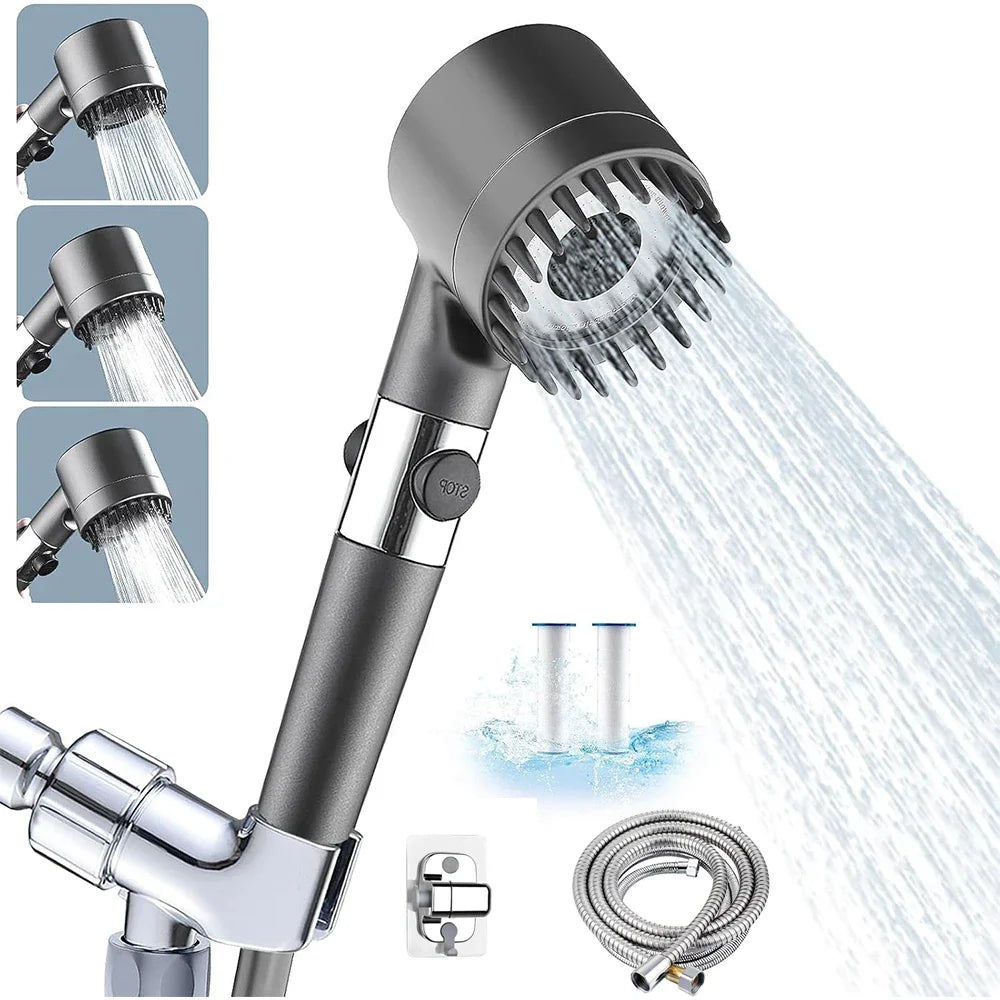 3 Modes Handheld Shower Head Filter Powerful Massage Spa High Pressure Water Saving Showerhead with ON/OFF Switch for Bathroom.